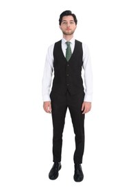 Resim Cengiz İnler Kırçıllı Mono Yaka Yelekli Erkek Takım Elbise 