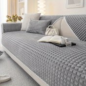 Resim 1 adet Modern Çekili Flanell Koltuk Örtüsü - Makinede Yıkanabilir, Evcil Hayvan Dostu, Kaymaz, Oturma Odası ve Ofis Dekoru için İdeal - Sonbahar ve Kış Sıcaklığı, Polyester Kumaş, 3 Koltuklu Koltuk Uygun, Oturma Odası Dekoru | Modern Çekili Tasarım | Dayanıklı Kumaş 