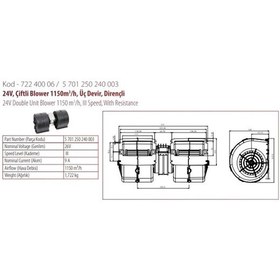 Resim Kormas 24V Kalorifer Motoru Blower 325X148 3 Devir N11.5678 