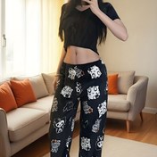Resim Sanrio Hello Kitty Kadın Flanel Pantolon - Çizgi Film Karakter Tasarımlı, Yumuşak Sıcak Kışlık Pantolon, Bol Kesim Ev ve Dış Giyim için Günlük Uyku Giyim, Rahat Ev Giyim, Eğlenceli Tasarım, Konforlu Malzeme, Ev Giyim, Rahat Giyim 
