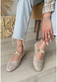 Resim Hante Bej Keten Taşlı Babet Ayakkabı Bej 