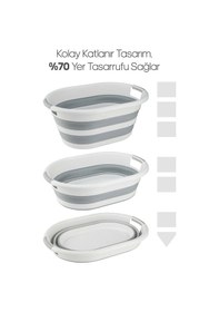 Resim Katlanabilir Çamaşır Sepeti (Mega 38’LT) Silikon Akordiyon Sepet Gri 