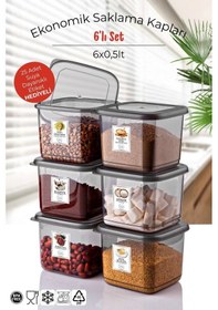 Resim Etiketli 6'lı Antrasit Ekonomik Kırılmaz Saklama Kabı Seti 6x0,5 Lt. Antrasit 
