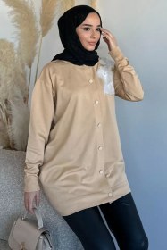 Resim Çiçek Figürlü Ön Düğmeli Tesettür Triko Hırka (s-m-l-xl Beden Uyumludur.) Koyu Bej TZL-P-00018076 