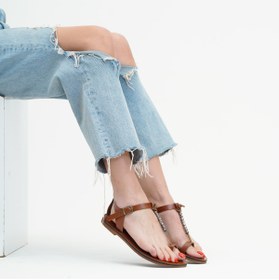 Resim BodrumSandals El Yapımı Hakiki Deri Taba Kadın Bodrum Sandaleti - B2001 