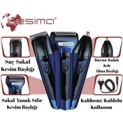 Resim Lesima 3 Başlıklı Saç Sakal Yanak Burun Ense Tıraş Makinesi Traş Bakım Seti 