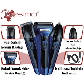 Resim Lesima 3 Başlıklı Saç Sakal Yanak Burun Ense Tıraş Makinesi Traş Bakım Seti 