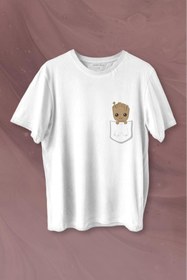 Resim Kendim Seçtim Bebek Groot Marvel Galaksinin Koruyucuları Cep Baskılı Tişört Unisex T-shirt 