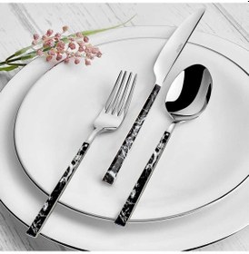 Resim Nehir Tulıp Silver Siyah Mermer 36 Parça Çatal Bıçak Kaşık Takımı Siyah Mermer 