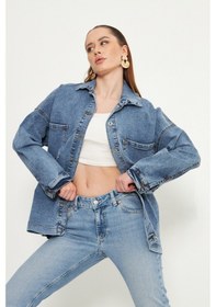 Resim Oversize Kadın Jean Ceket Effect Orta Mavi 