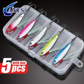 Resim ANFS 5 adet 10g Premium Metal Jig Balıkçılık Yemleri Seti ile Rayon - Yapay Bas Yemleri, Wobbler, Bas Balıkçılığı Takımı, Tatlısu ve Tuzlu Su Balıkçılığı Maceraları için Alabalık Jigging Yemi 