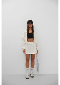 Resim Lucky Life Kadın Beli Lastikli Fermuarlı Sweatshirt Ekru 