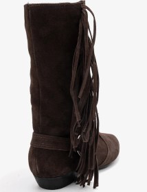 Resim Luvishoes Luvi Shoes Selora Kahverengi Süet Püsküllü Hakiki Deri Tokalı Kadın Western Bot Süet Kahve 