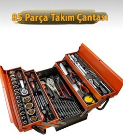 Resim chrome 5 Gözlü Metal Takım Anahtar Lokma 85 Parça Takım Çantası 