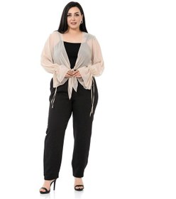 Resim Disentis Büyük Beden Kol Detaylı Önü Bağlamalı Şifon Bej Bolero-bej Bej 