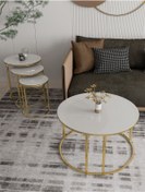 Resim Puklife Ceylin 4lü Zigon Ve Orta Sehpa Seti Gold Ayak Beyaz Cam 
