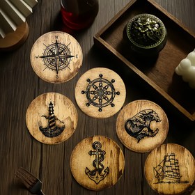 Resim 6 adet Vintage Denizcilik Tepsi - Isıya Dayanıklı Ahşap Tasarımlar ile Pusula, Fener, Çapa ve Gemiler İllüstrasyonları - Ev ve Kafe Dekoru için İdeal, Çay Zamanı ve Tatil Hediyeleri için Mükemmel, Tatil Dekoru | Denizcilik Teması | Isıya Dayanıklı Tepsi 