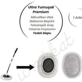 Resim Ultra Yumuşak Premium Mikrofiber Ufak Makarna Başlıklı Teleskopik Araç Yıkama Fırçasının Yedek Mopu 1 Adet 