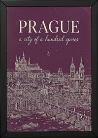 Resim Prague Line Art Print - Plum Castle Charles Bridge Skyline Wall Art - Wooden Frame - Black / 16 x 20" (40x50 cm) 