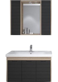 Resim Denko Mostar 90 Cm Mdf Lake Banyo Dolabı Takımı-Siyah Çok Renkli 