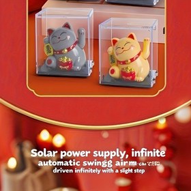 Resim 1 Adet Güneş Enerjili Şanslı Çin Kedi Figürü - Otomatik Sallanma Hareketi, Pürüzsüz Salınım Aksiyonu, Araba Panosu/Masa Dekoru İçin Geleneksel Uğur Heykeli, 12 Pozisyonlu Sergileme, Şık ve Sağlam Taban, İç Mekan Kullanımı (Güneş Enerjisiyle), Ücretsiz Çalıştırma - Talih & Refah için Ideal Hediye, Minyatör Sallama Mekanizması 