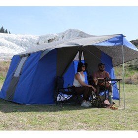 Resim Oba Çadır - 2 Odalı Kamp Çadırı 4 Kişilik Kapı Sineklikli Mavi - Gri 