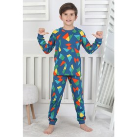 Resim Renkli Geometrik Şekilli Erkek Çocuk Pijama Takımı 