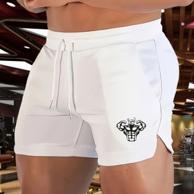 Resim Erkekler için Hafif Günlük Boğa Başlı Grafikli Şortlar - Beyaz Polyester, İpli Bel, Detaylı, Yaz Sporları ve Basketbol için İdeal, Günlük Giyim Şortları|Sporcu Günlük Şortlar|İpli Kapatma 