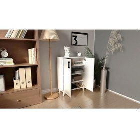 Resim 2 Kapılı 4 Raflı Ayakkabılık Çok Amaçlı Dolap Mutfak Dolabı B... Beyaz 