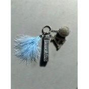 Resim AEA Gümüş Baget & Gümüş Disko Top & Gümüş Harf & Bebe Mavi Tüy Anahtarlık 