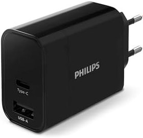 Resim PHILIPS DLP2621/12 - USB şarj cihazı - Type-C ve USB-A çıkışları - 30 W hızlı şarj - siyah 