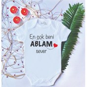 Resim Unisex Bebek Baskılı En Çok Beni Ablam Sever Pamuklu Çıtçıtlı Body Zıbın 