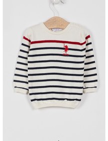 Resim U.S. Polo Assn Lisanslı Triko Striped Ekru Bebek Kazak 