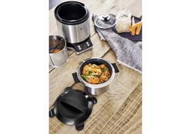 Resim Wmf Kitchenminis Pirinç Pişirici 220 W Öğle Yemeği Kutulu Buharlı Pişirici Yerden Tasarruf Sağlayan Kapaklı Iç Tencere Take Away (1,0 Litre) Mat Krom 