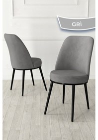 Resim Canisa Kea Serisi Yuvarlak Siyah Mermer Desen Mutfak Masa Takımı 4 Gri Babyface Sandalye Siyah Mermer Desen Masa, Gri Sandalye 