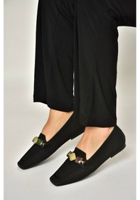 Resim Fox Shoes Y820400304 Siyah Triko Kumaş Boncuk Detaylı Kadın Babet 