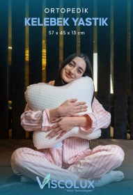 Resim Visco Kelebek Yastık - Özel Ortopedik Boyun Destekli Visco Yastık 57x45x13 Pembe 