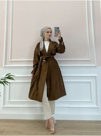 Resim Esre Store Balon Kol Tesettür Trençkot Taba 