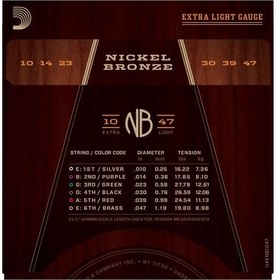 Resim D'Addario NB1047 Nickel Bronze Akustik Gitar Tel Seti - 10-47 Extra Light (Profesyonel) | Kaplanmamış Premium Alaşım, Gitarın Doğal Ahşap Tonunu Öne Çıkarır, Berrak ve Odaklanmış Ses 