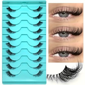 Resim 10 Çift Püsküli Kedi Gözü Sahte Göz Çekicisi - Doğal Görünüm, C Curl, 5-10mm Yarım Çekiciler Açık Bant ile, Başlangıç Seviyesinde, Yeniden Kullanılabilir 3D Sahte Mink Göz Çekicileri 
