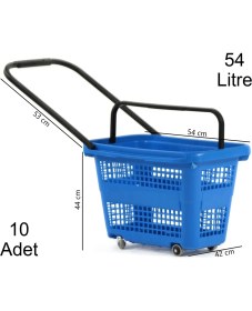 Resim Marketix Tekerlekli Plastik Market Alışveriş El Sepeti 54 Litre Mavi 10 Adet 