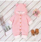 Resim Pembe Bebek Tulum Örme Bebek Erkek Kız Tulumlar Sonbahar Kış Yumuşak Sıcak Yenidoğan Bebes Tulum Tek Parça Yürüyor Çocuk Playsuits Pembe 