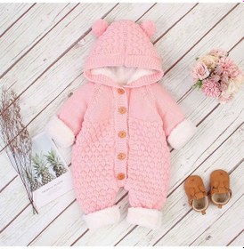 Resim Pembe Bebek Tulum Örme Bebek Erkek Kız Tulumlar Sonbahar Kış Yumuşak Sıcak Yenidoğan Bebes Tulum Tek Parça Yürüyor Çocuk Playsuits Pembe 