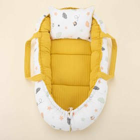 Resim Babynest ve Yastık - Çift Taraflı - Hardal Örgü - Kuş 