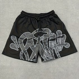 Resim Vintage Y2K Estetiği Hip-Hop Baskılı Bağcıklı Şortlar - Beyaz Örgü Tasarımıyla Mavi, Rahat Bol Kesim Erkekler ve Kadınlar İçin, Bahar/Yaz/Sonbahar İçin Mükemmel 