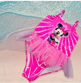 Resim Lolliboomkids Kız Çocuk Balerin Mickey Kalp Kolye Baskılı Mayo Uçuk Pembe Renk Tül Tütü Detaylı Son Sezon Pembe 