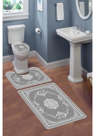 Resim Modern Desenli Dijital Baskı 3 Lü Banyo Paspas Takımı Yıkanabilir Kaymaz Tabanlı Klozet Takımı Klz0057 Renkli 