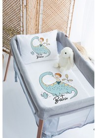 Resim Lilabio %100 Pamuk Saten İsme Özel İsimli 70x120 Park Yatak Nevresim Seti Dinozor 