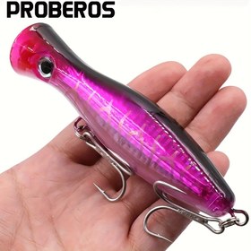 Resim PROBEROS 1 Adet Popper Yüzen Balıkçılık Yemi, 42.5g/1.49oz Bas, Levrek ve Daha Fazlası için Üçlü Kanca ile Yapay Sert Yem - Dayanıklı ABS Malzeme, Gerçekçi Minnow Wobbler Tasarımı, Canlı Pembe & Siyah Renkler, Çok Yönlü Balıkçılık Yemi | Gerçekçi Minnow Tasarımı | Hafif Yem, Balıkçılık Kanca 