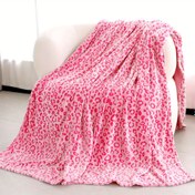 Resim 1 Adet Beyaz Pembe Leopar Desenli Flanel Battaniye - Çift Taraflı Peluş Koltuk Örtüsü, Yatak, Kanepe veya Hediye için Her Mevsim Makinede Yıkanabilir Rahat Battaniye, Rustik Tarz | Yumuşak Dokulu 